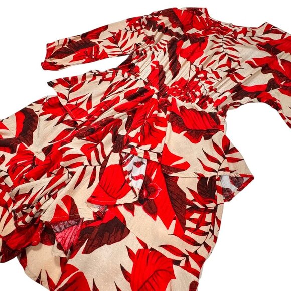 Johanna Ortiz X H&M Flounced Floral Mini Dress Sz.S Red Ruffle Blogger Fav - Picture 14 of 16